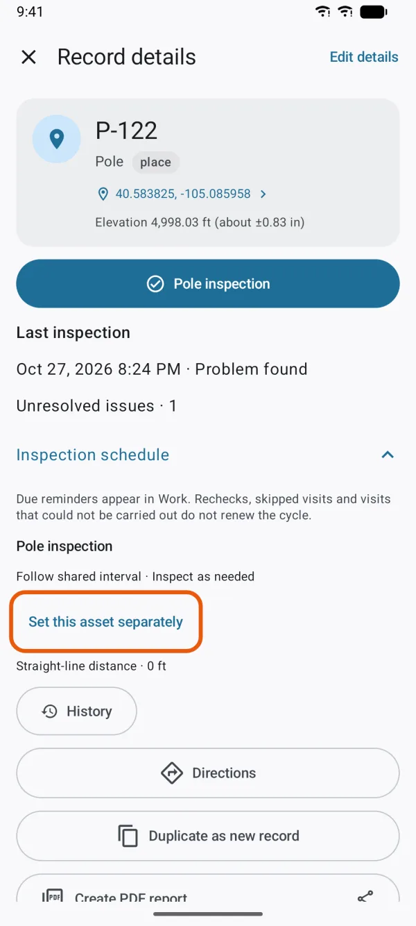 The asset's inspection schedule.