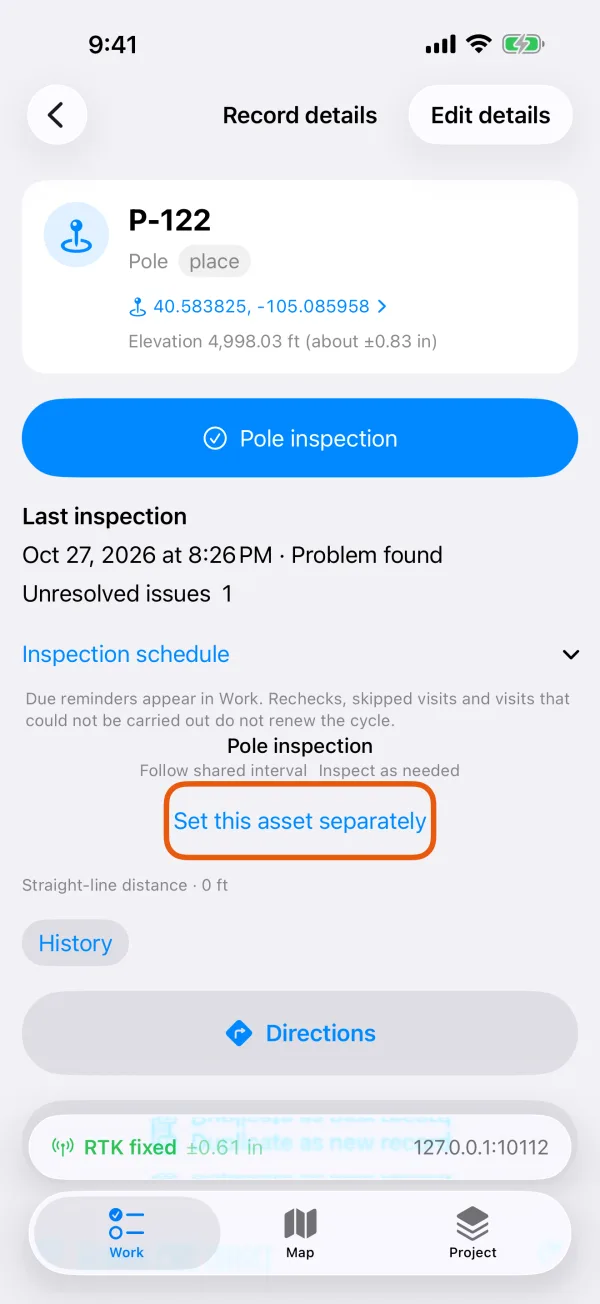 The asset's inspection schedule.