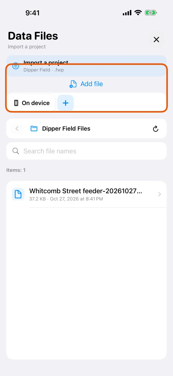 Data Files, ready to choose a .fwp file.