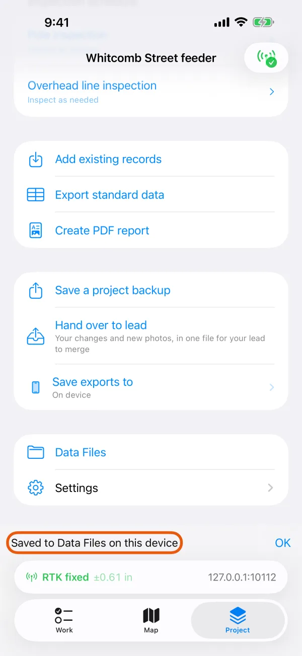The message after the backup is saved.