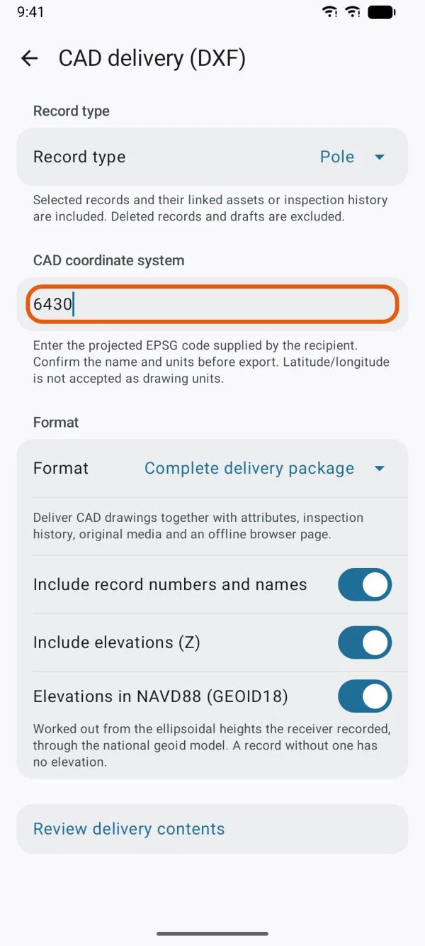 The EPSG code field.