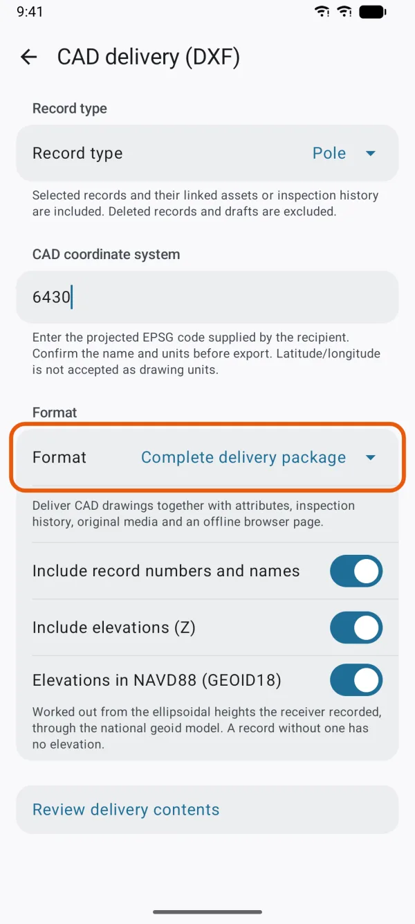The package choice, labels and elevations.
