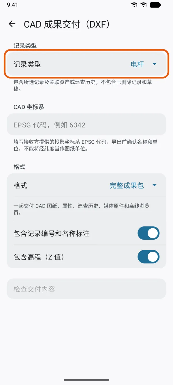 要交付的记录类型。