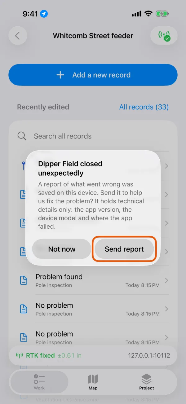 The message shown after an unexpected close.