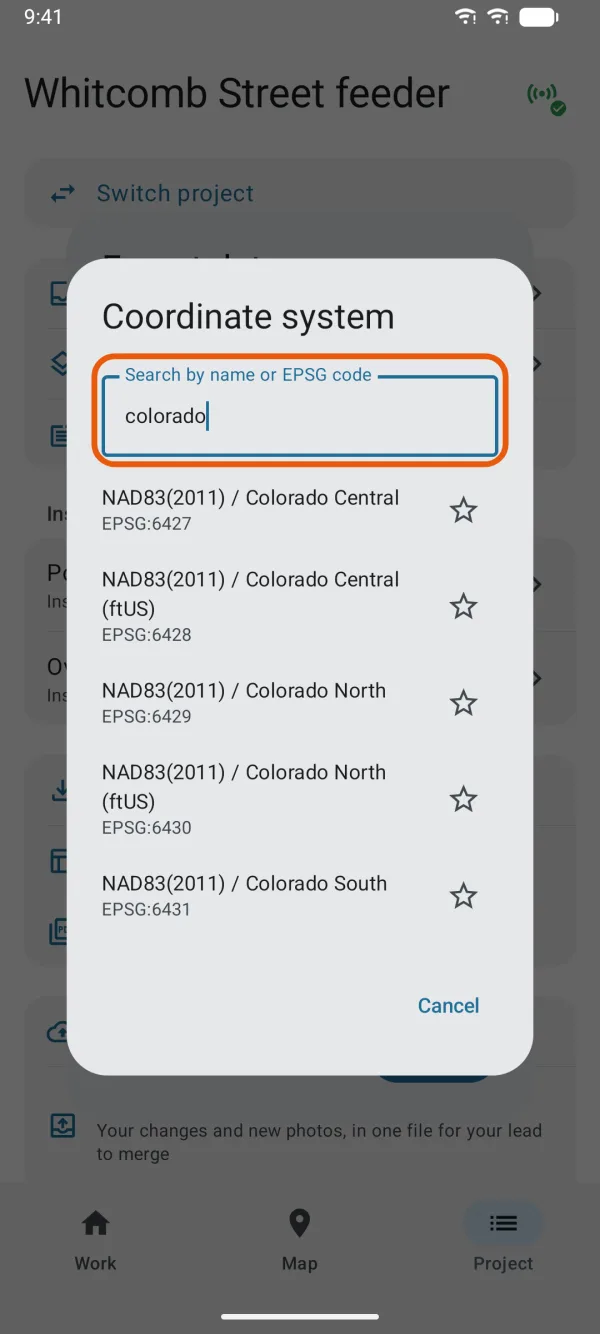 Systems matching the search, each with its EPSG code.