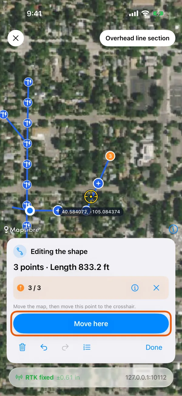 A selected point and Move here.