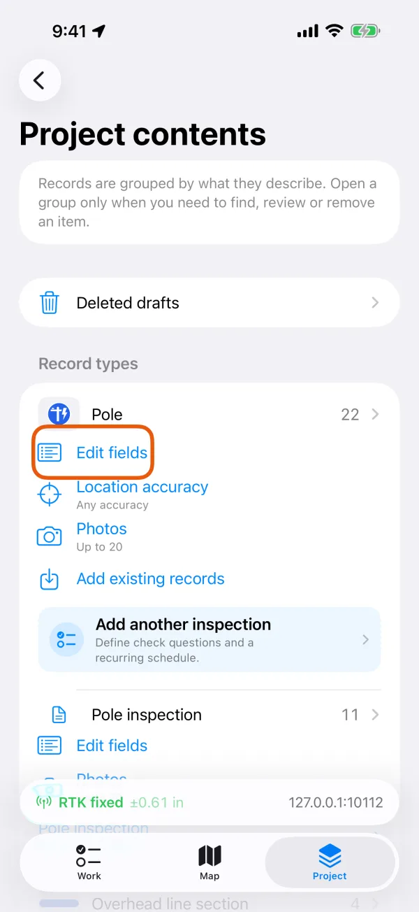 Edit fields under a record type.