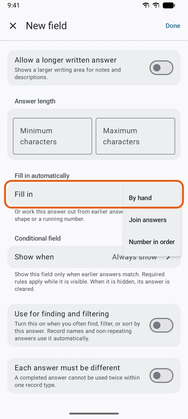 The ways an answer can be filled in.