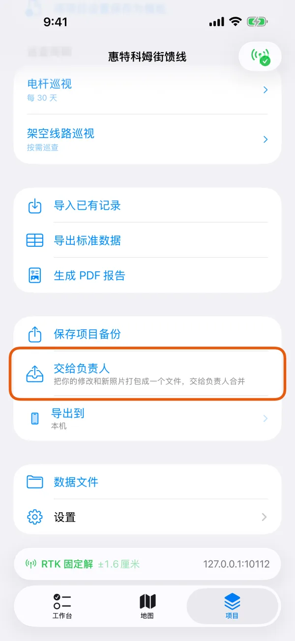 “项目”标签页，标出了“交给负责人”。