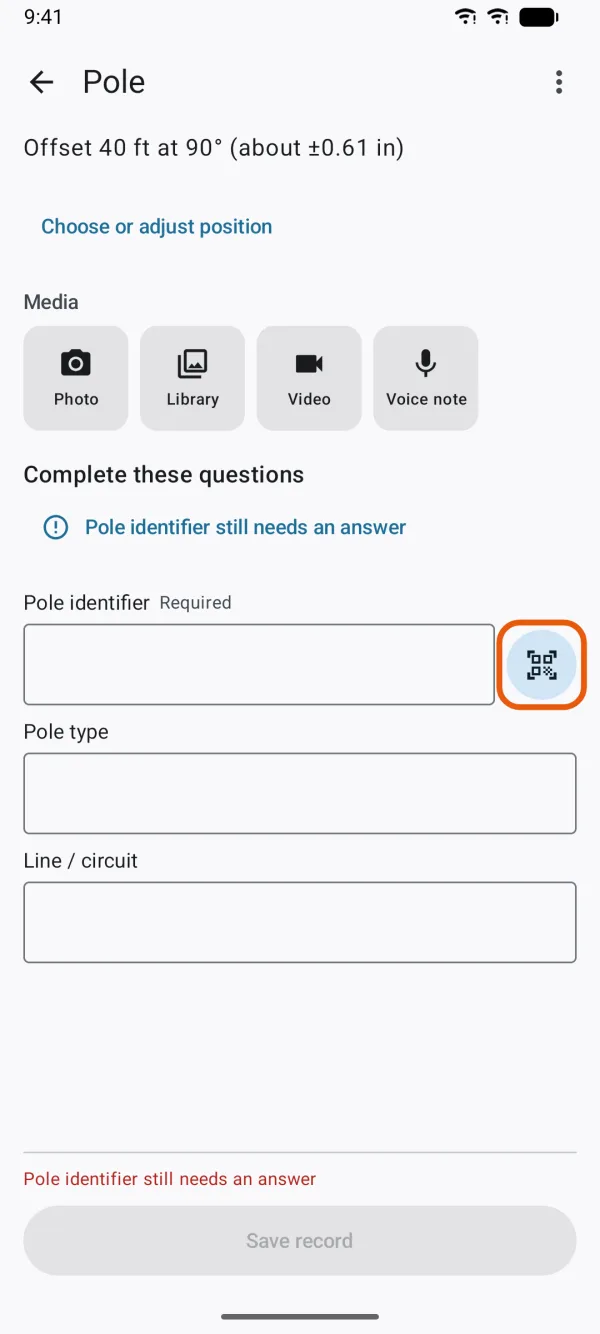 A Scanned code field with its scan button.