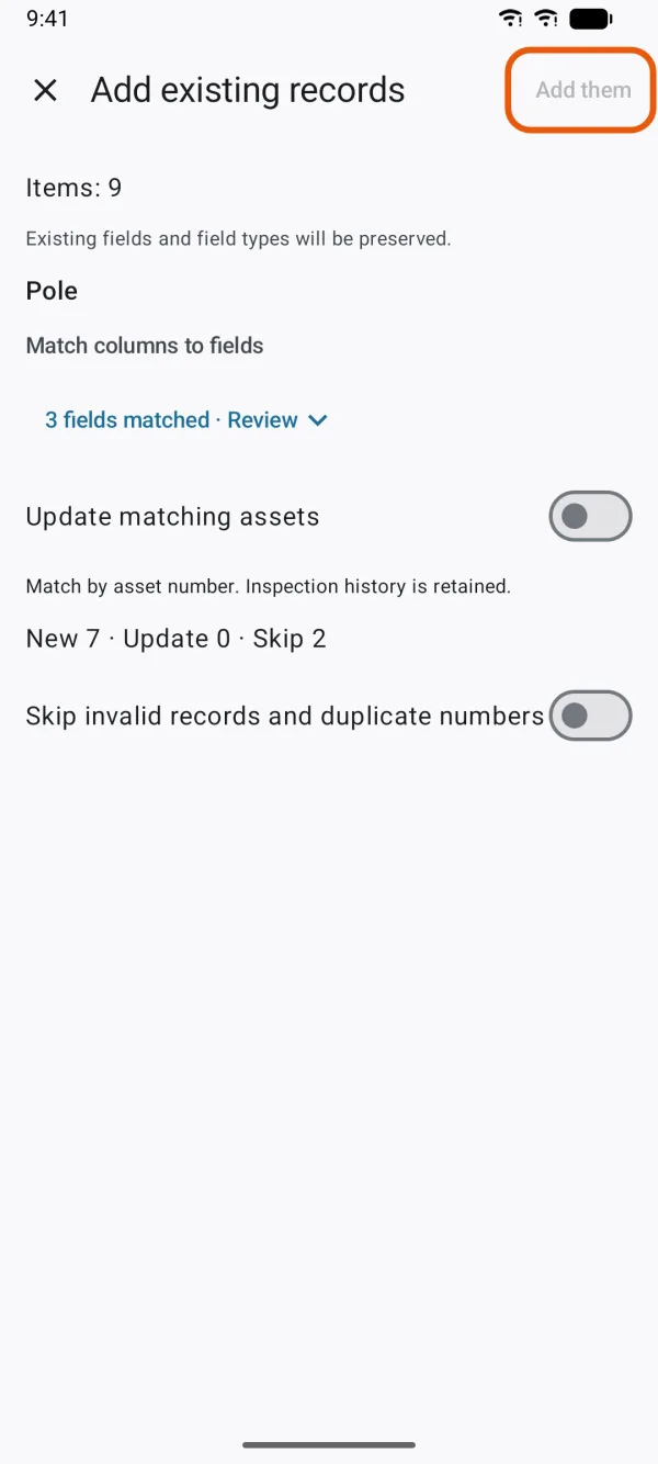 The summary with New, Update and Skip.
