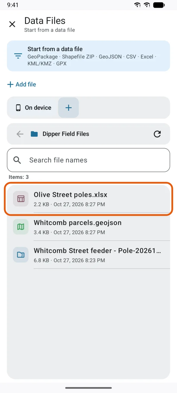 Data Files, ready to choose a data file.