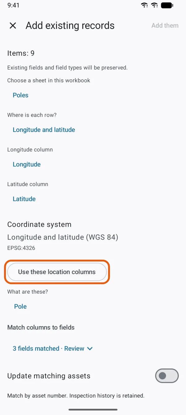 The location columns and the coordinate system.