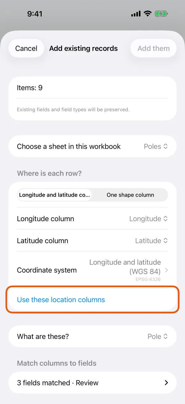 The location columns and the coordinate system.