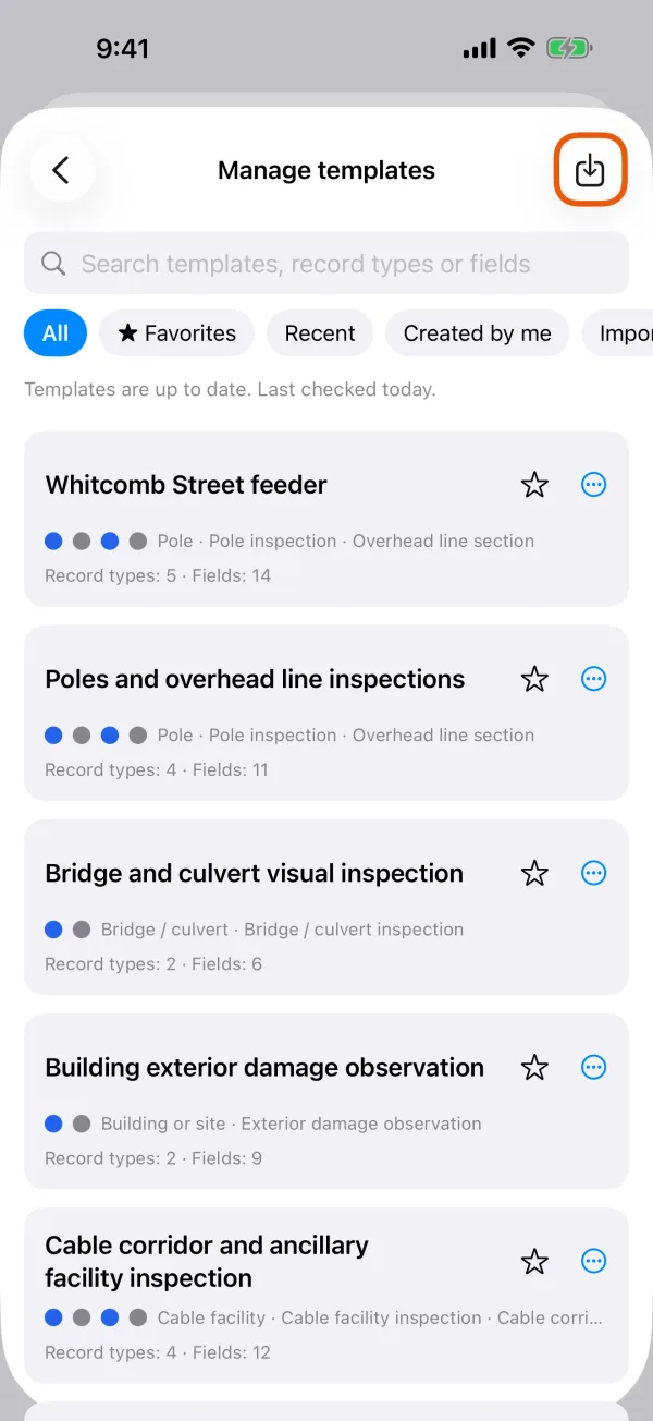 The Import Template button at the top of Manage Templates.