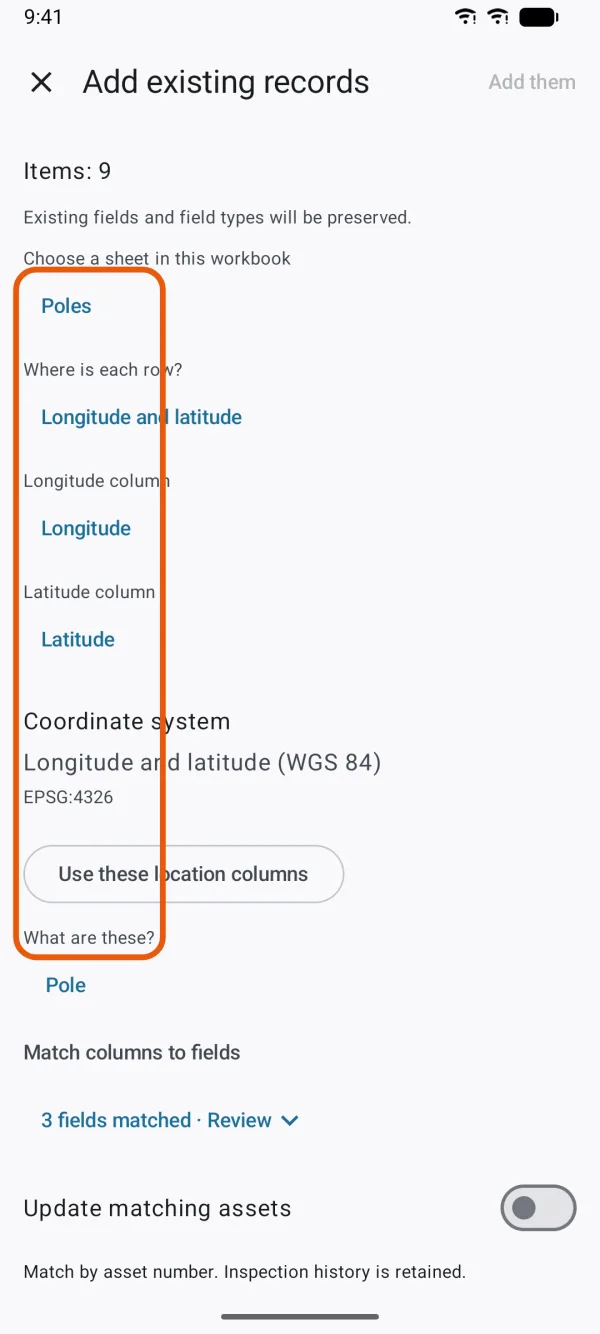 The record types that match the file.