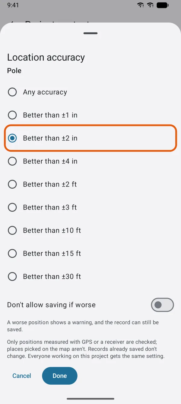 The accuracy choices for one record type.