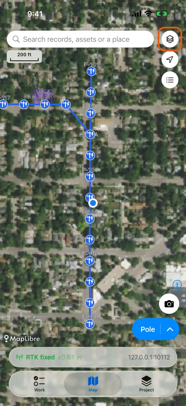 The column of map buttons, from Map layers down to Records in this area.
