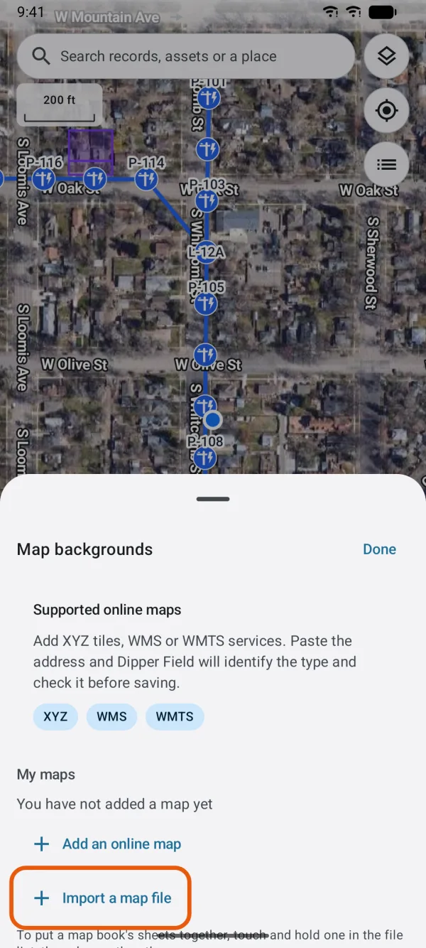 Map backgrounds, with Import a map file marked.