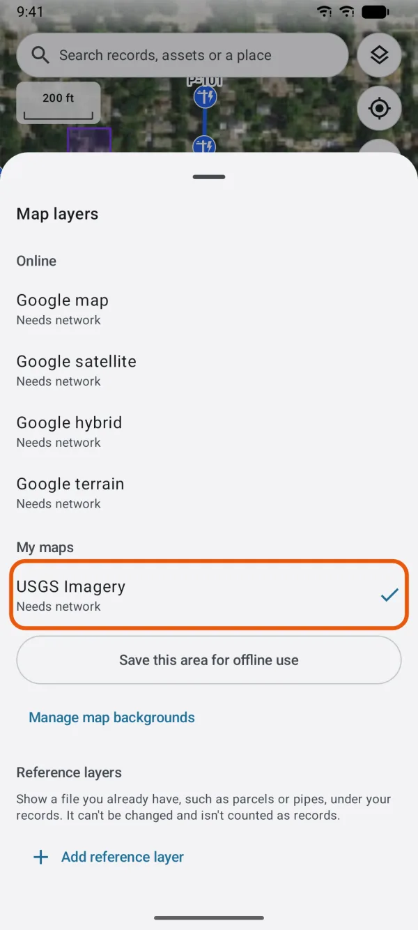 Map layers, with a map under My maps chosen.