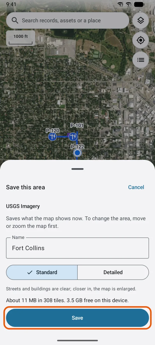 The estimate, the Name field and Save.