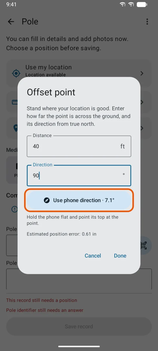 Distance, Direction and Use phone direction.