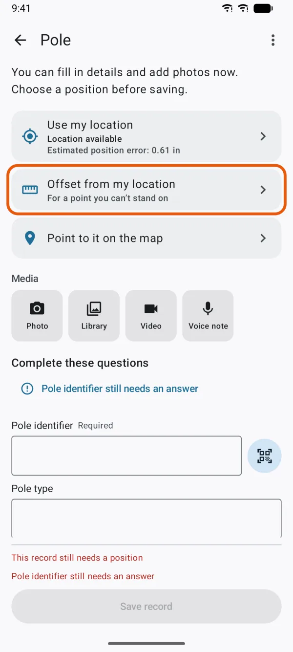 Offset from my location, under Use my location.
