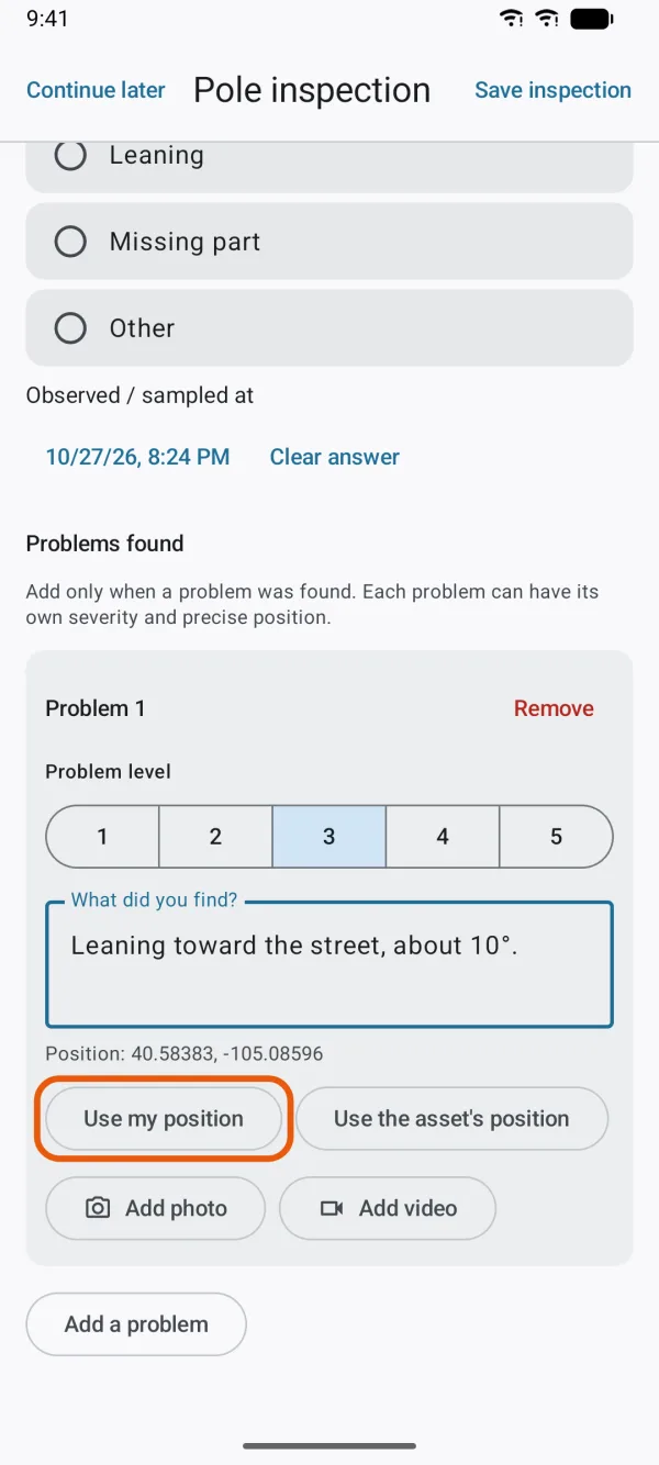 A problem with its own position.
