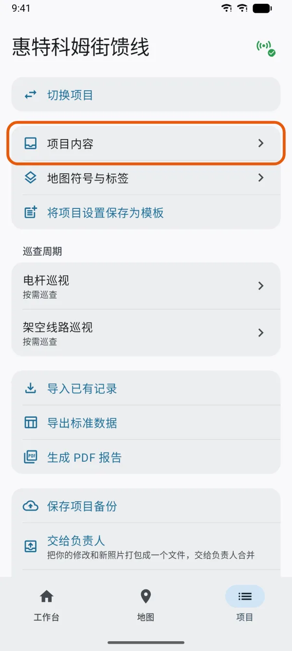 “项目”页。