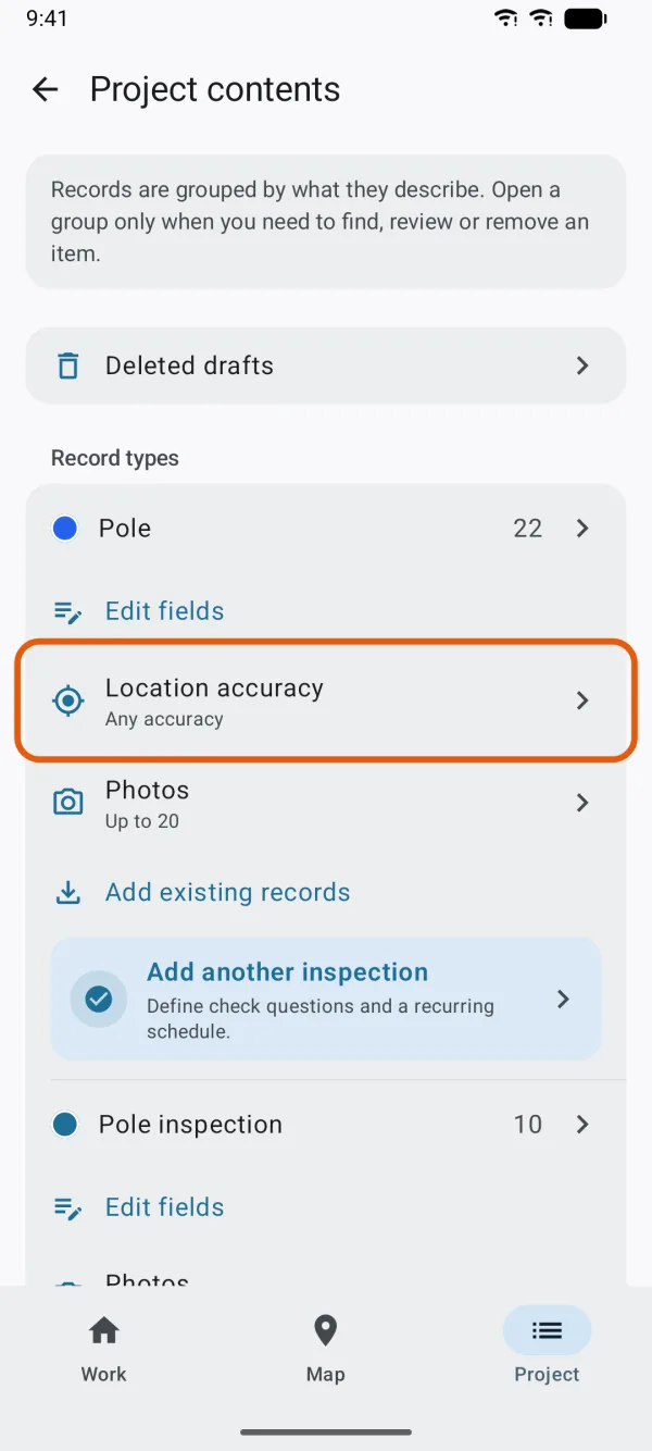 Record types, each with its Location accuracy row.