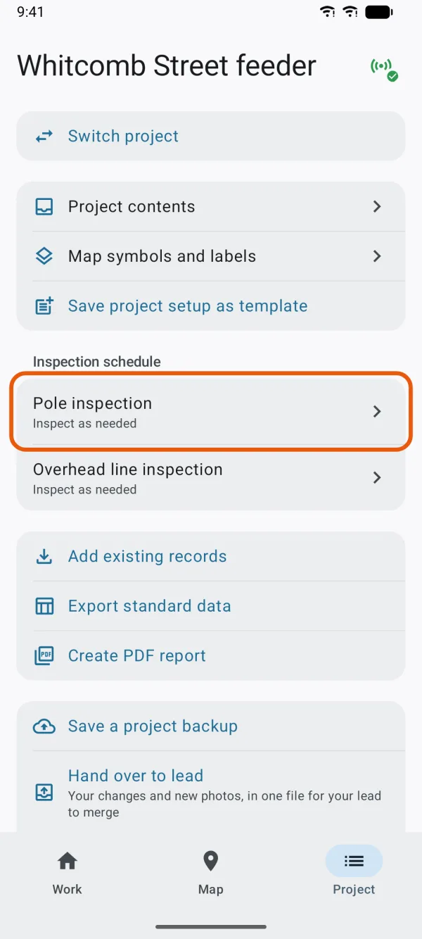 Each inspection with its interval.