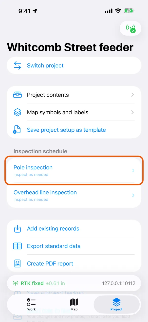 Each inspection with its interval.