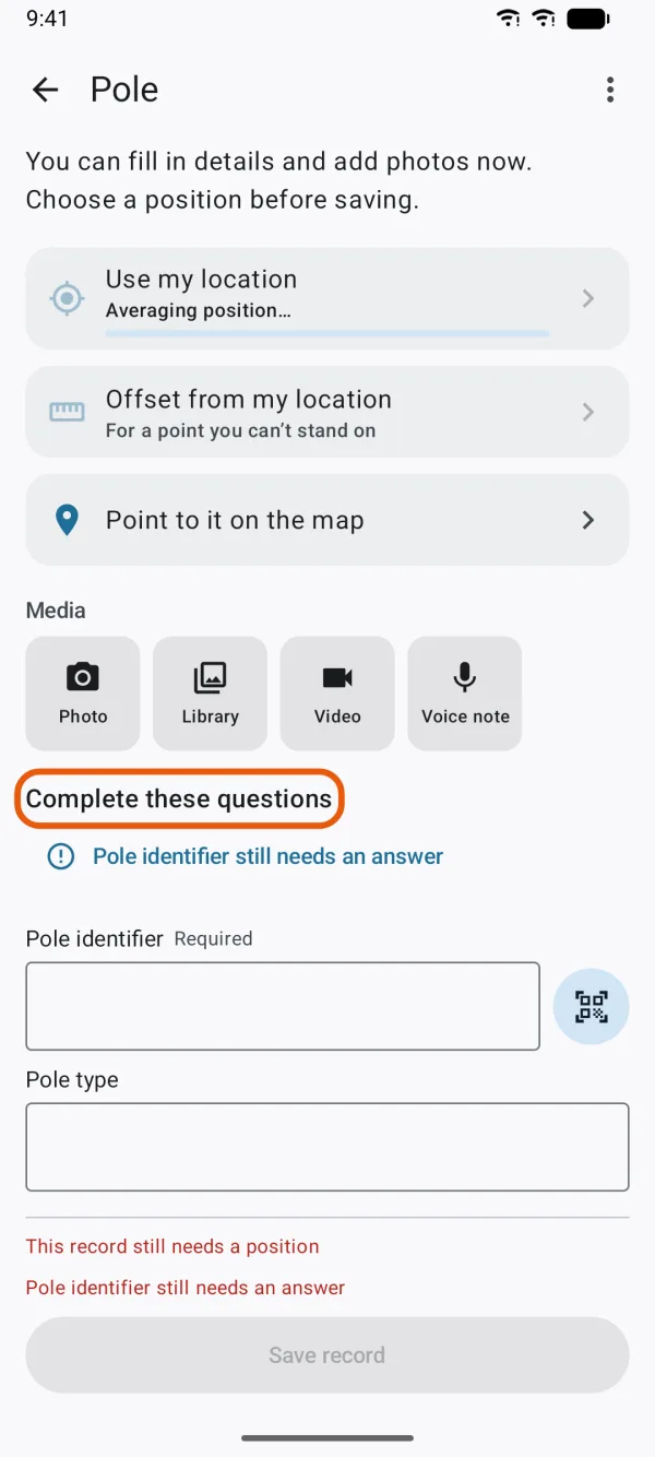 The answers still needed, listed above the form.