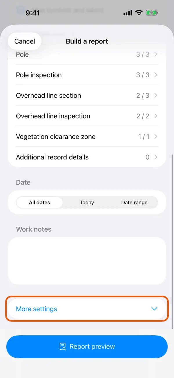 Paper size, limits, Include and Report appearance.