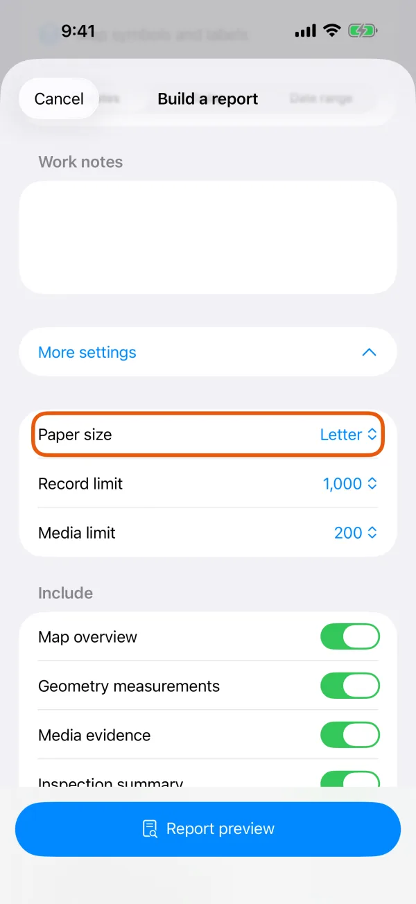 Paper size, Record limit and Media limit.
