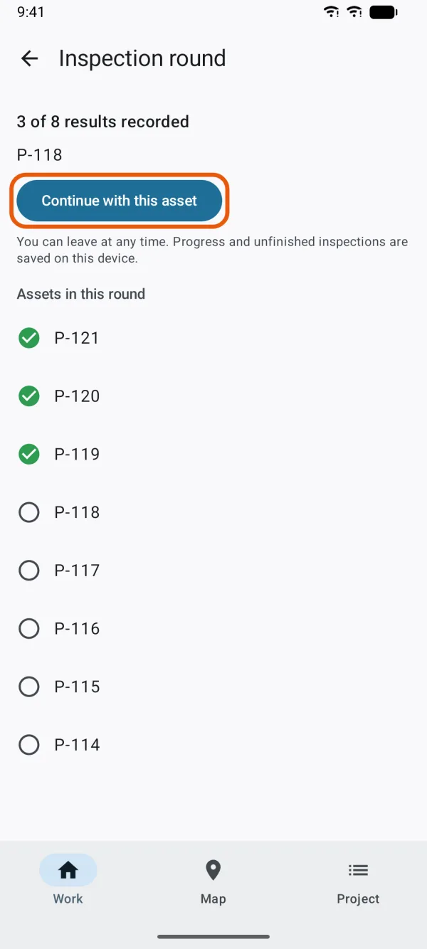 The round's progress and the next asset.