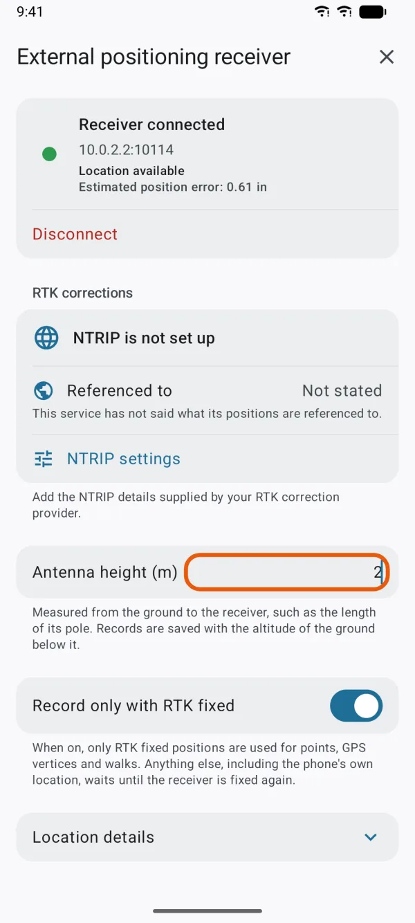 Antenna height, entered in meters.