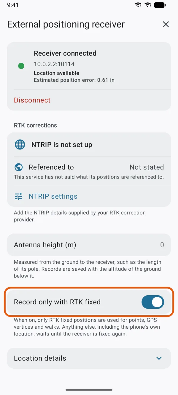 The Record only with RTK fixed switch, on.