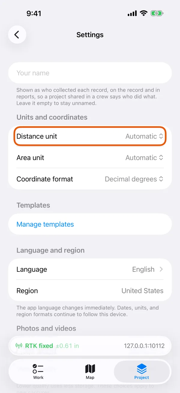 Distance unit and Area unit under Units and coordinates.