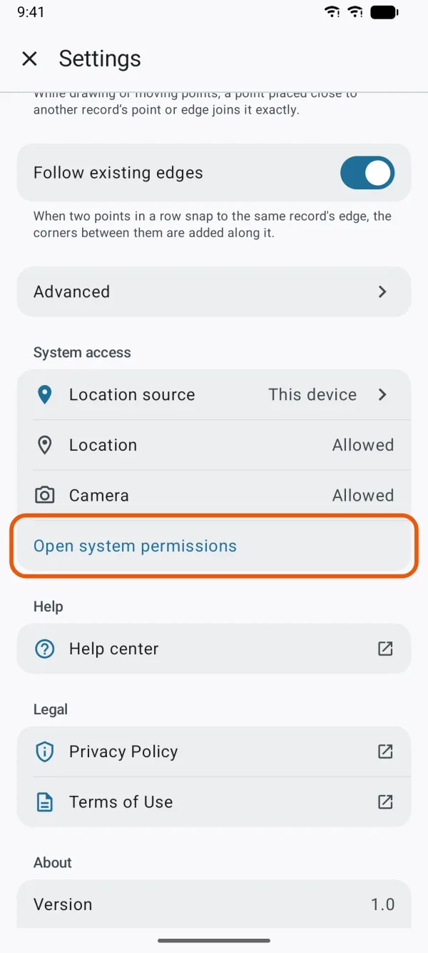 System access, with Open system permissions marked.