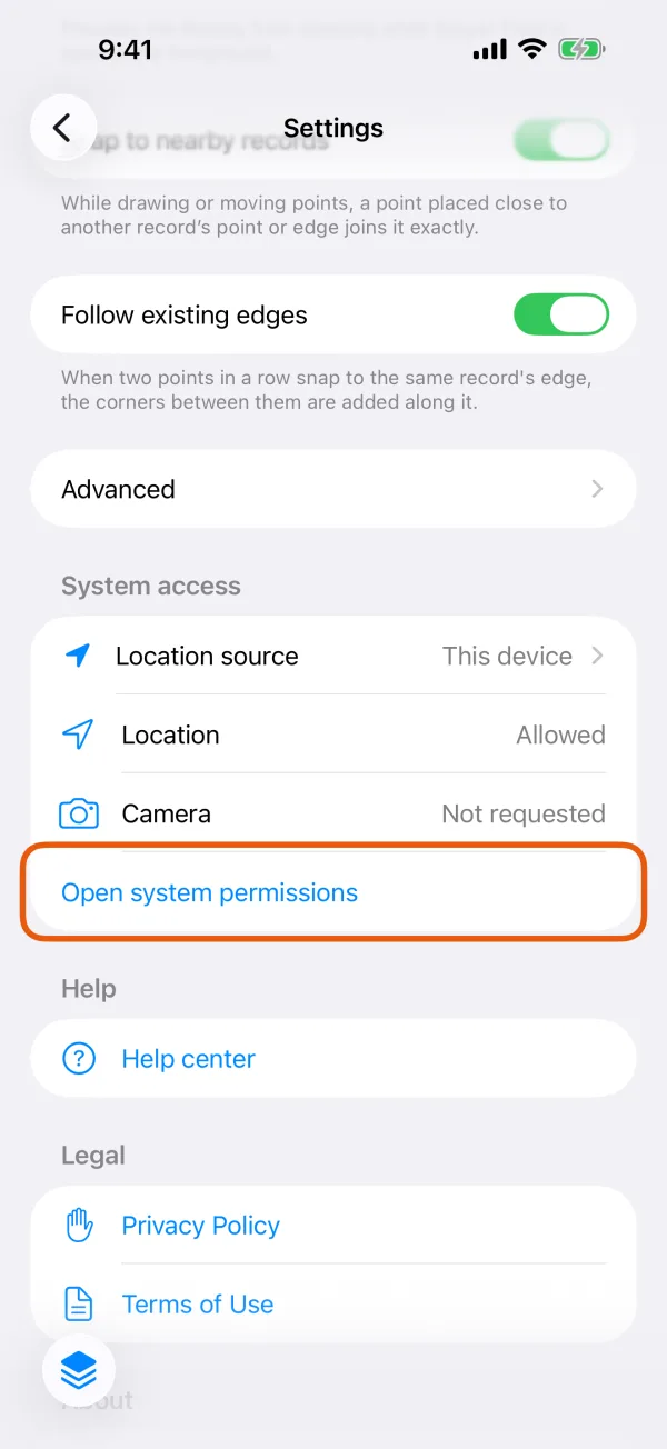 System access, with Open system permissions marked.