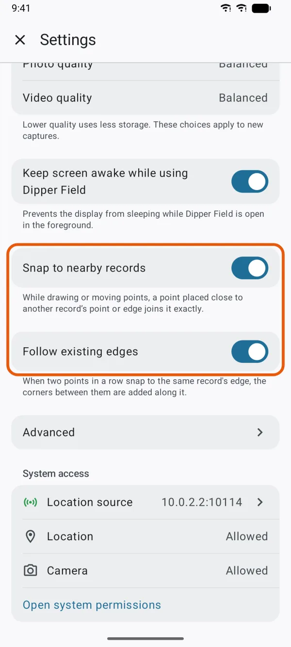 Snap to nearby records and Follow existing edges.