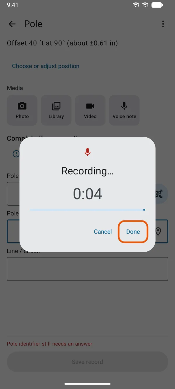 A voice note being recorded.